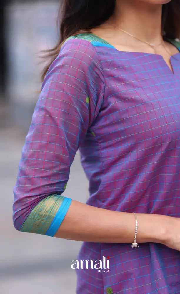 Meera Cotton Salwar Purple and Sky Blue Tone Plus Size salwar